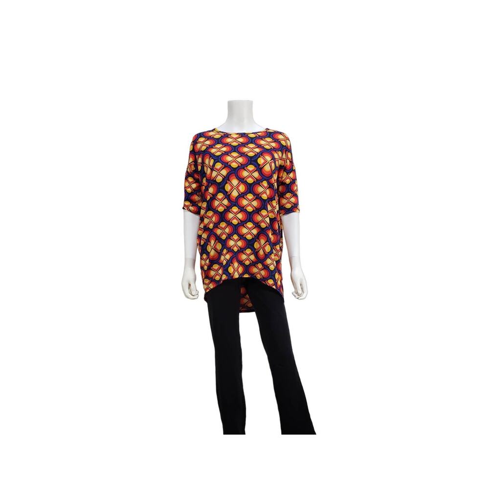 LuLaRoe Irma Women's Blue/Red/Orange HighLo Shirt Geometric Floral Size: X-Small